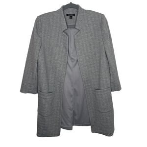 Roz & Ali Womens Jacket Size Medium Gray 3/4 Sleeve Long Open Front Blazer